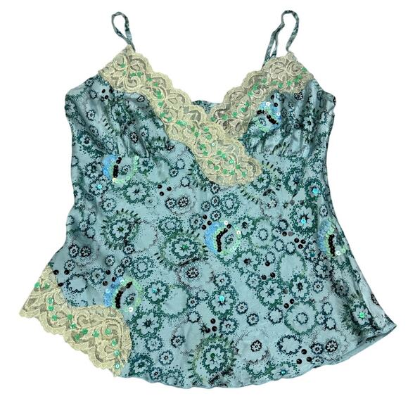 Bebe Womens Size M Y2K Silk Sequin Beaded Cami Tank Top - Picture 1 of 13